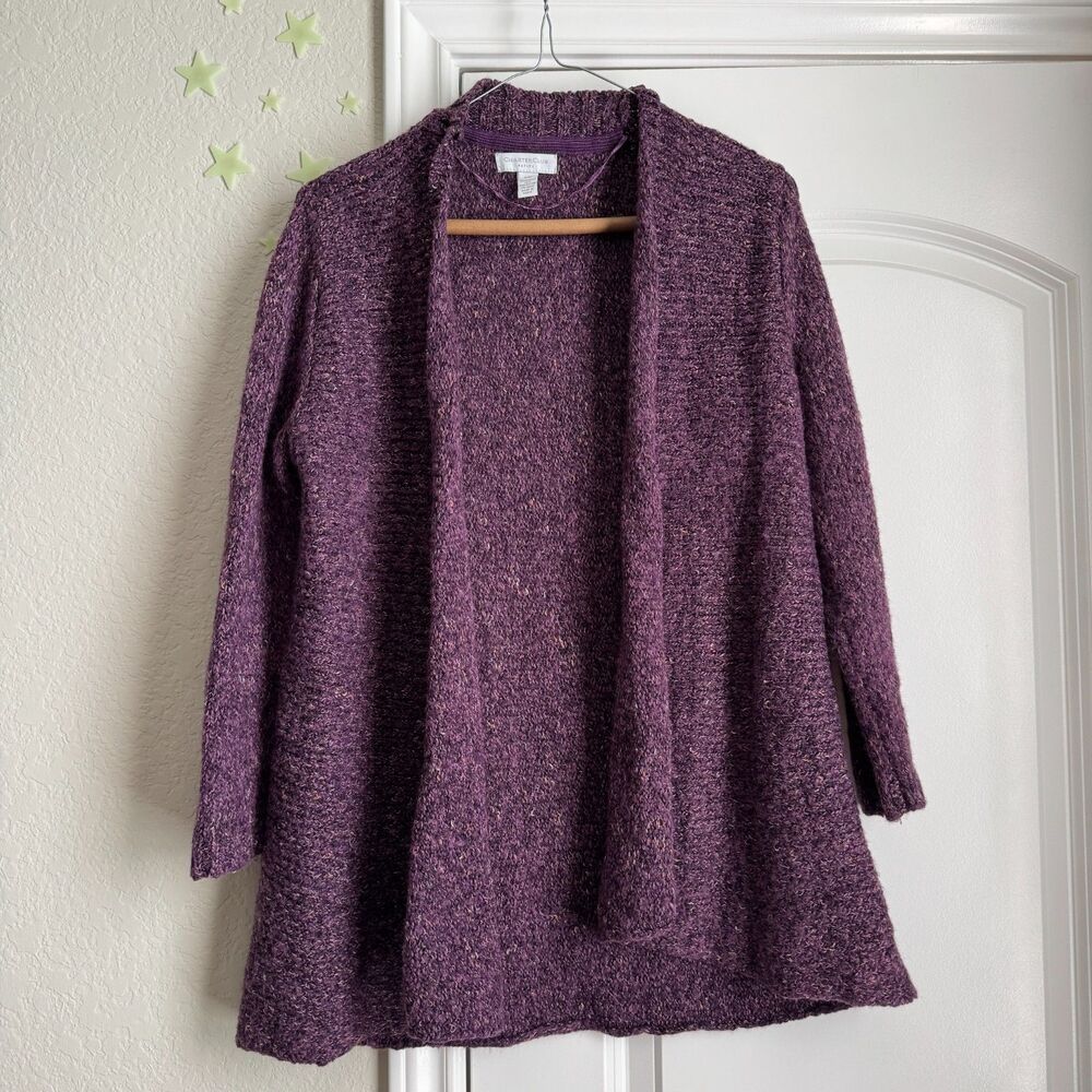 Charter Club petite knit wool bled cozy purple cardigan- P